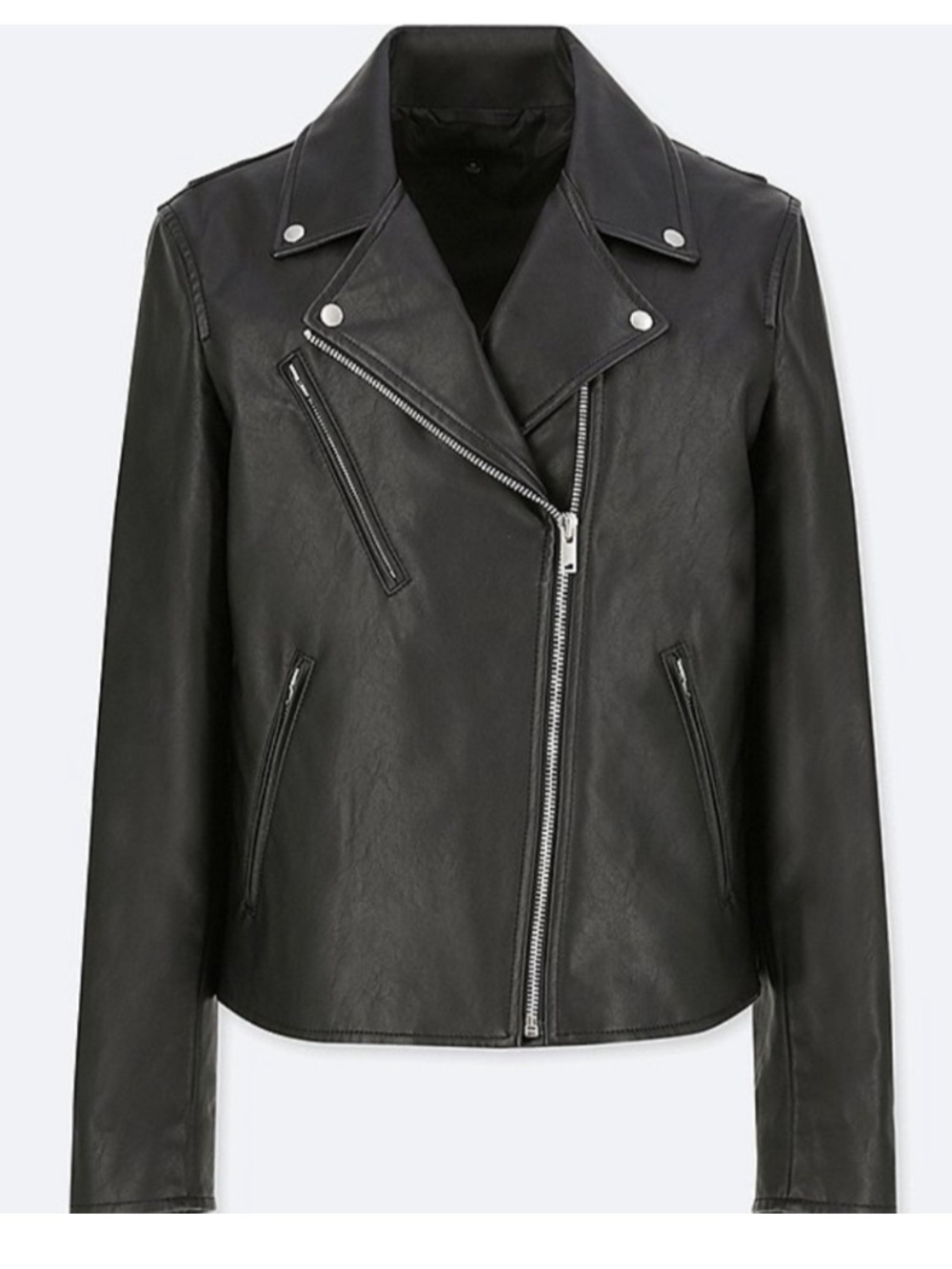 Classic Black Faux Leather Moto Jacket - Women's